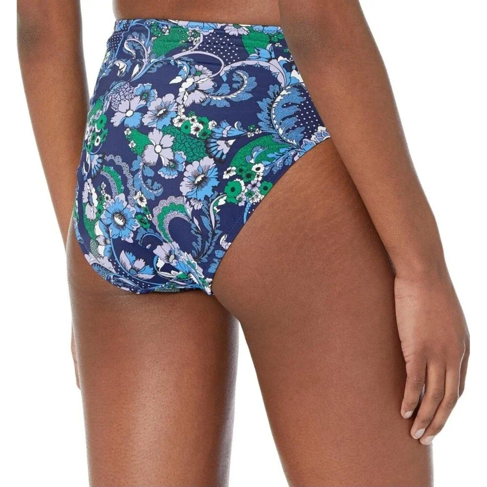 Essentials‎ High Waist Bikini Bottom Women's XL Deep Blue Paisley NEW